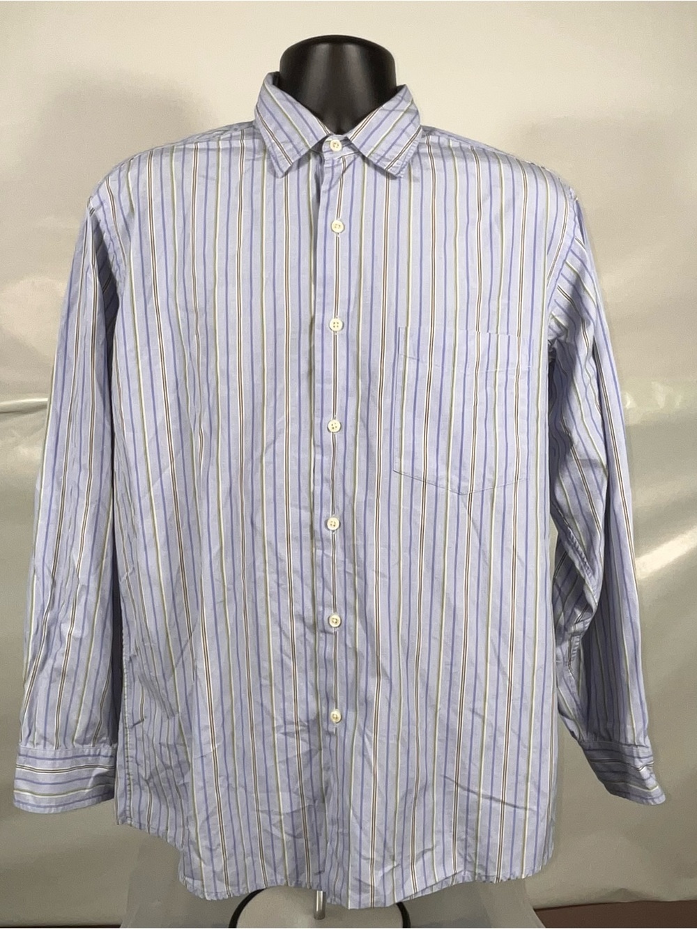 J. Crew Men's Light Blue and White Striped Button-Down Shirt